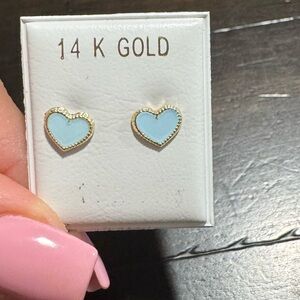 14K Gold and Blue Heart Stud Earrings